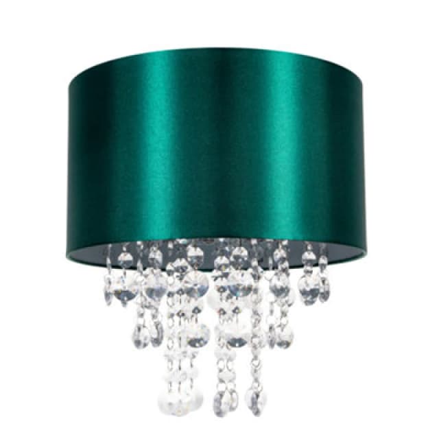 Happy Homewares Modern Green Satin Fabric Pendant Light Shade With Transparent Acrylic Droplets