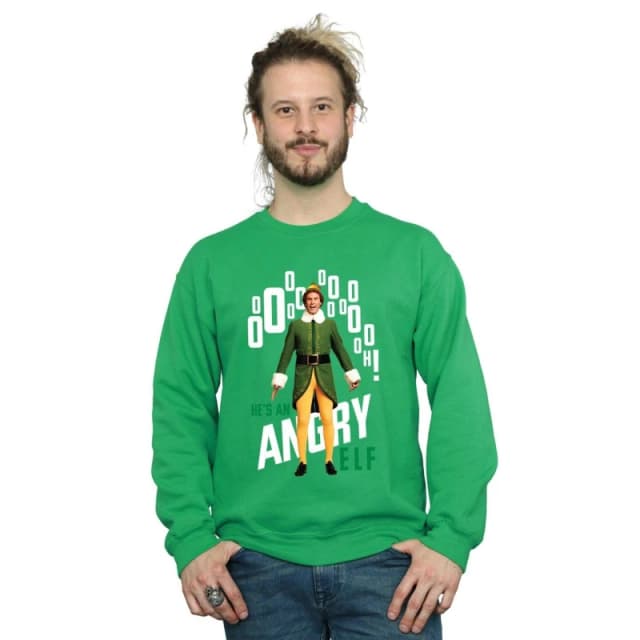 Elf Elf Men Angry Sweatshirt in Green Size: Small Green S Male 5057736060094