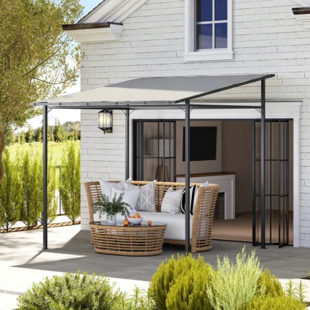 OUTSUNNY 2.4 x 2.4 m Wall Mounted Pergola Gazebo, UPF30+, Light Grey Light Grey Unisex