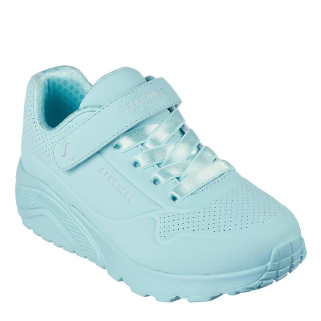 Skechers Duraleather W Metallic Heel Lace Up Low-Top Trainers Girls Turquoise female C10 (27.5)