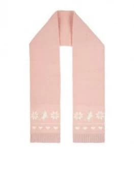 Monsoon Girls Pink Charlotte Unicorn Fairisle Scarf - Pale Pink