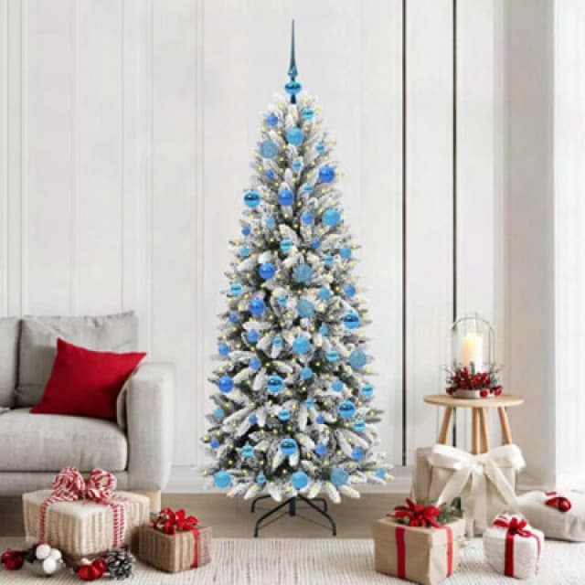 vidaXL Artificial Christmas Tree with 300 LEDs, Blue Balls White 73 x 73 x 180 cm, White 3396052