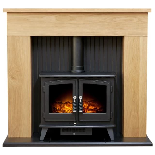 Adam Fires & Fireplaces Adam Innsbruck Stove Fireplace in Oak with Woodhouse Electric Stove in Black, 45" in Black Unisex