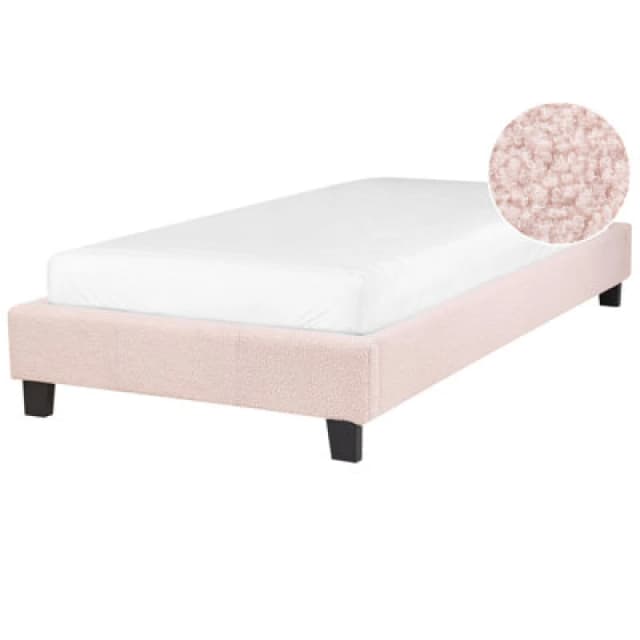 Beliani Bed Without Headboard Boucle Roanne 90 X 200 Cm (Eu Single) Pastel Pink