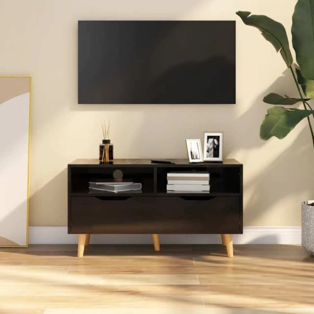 VIDAXL TV Cabinet High Gloss Black 90x40x48.5cm Engineered Wood Vidaxl 8720286343821