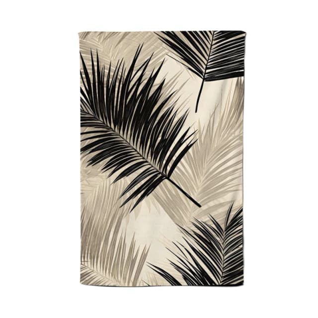 Warren Reed - Designer Black & White Tropical Palm Leaves Tea Towel in Grey Grey Unisex