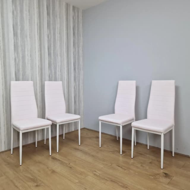 KOSY KOALA Four White Faux Leather Padded Chairs With Tint Of Pink Light Pink