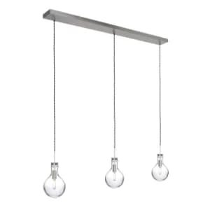Elegance Straight Bar Pendant Ceiling Light Steel Brushed, Glass Transparent