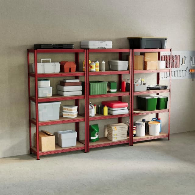 Lassic 5 Tier Heavy Duty Steel Garage Shelving - 3 Bay Red unisex 5 Tier