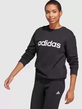Adidas Sportswear Essentials Linear Sweatshirt, Black/White, Size S, Women