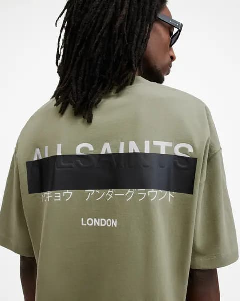 AllSaints Redact Oversized Embroidered Logo T-Shirt
