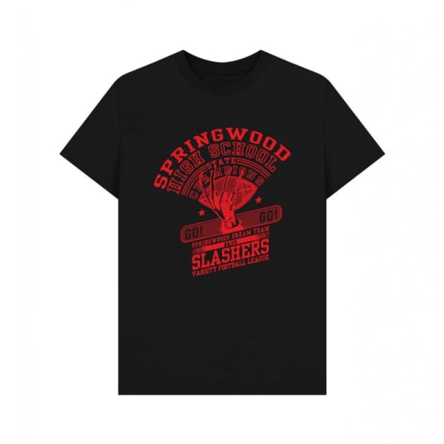 A Nightmare On Elm Street Mens Springwood Slashers Graphic T-Shirt in Black Size: Small Black Male S