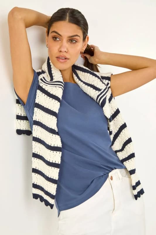 Roman Womens Plain Stretch Cotton Jersey T-Shirt in Mid Blue Size: 12 Mid Blue Female 12