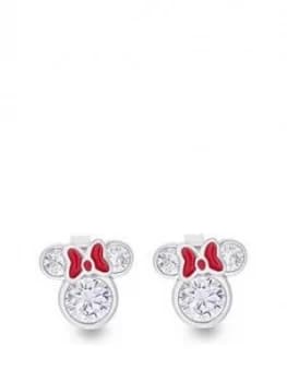 Disney Minnie Mouse Sterling Silver and Red Bow Crystal Stud Earrings, One Colour, Women