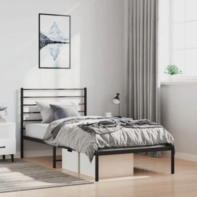 Vidaxl Metal Bed Frame Without Mattress With Headboard Black 100X190Cm