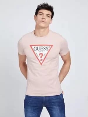 Guess Jeans Original Logo T Shirt, Pink, Size L, Men