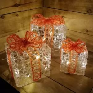 Premier Decorations Ltd - Premier set of 3 Premier Lit Christmas Acrylic Parcels- 40 Warm LEDs
