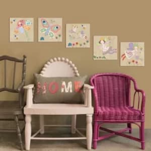 MTB008 Cream Pink Blue White Green Decorative MDF Painting (5 Pieces)