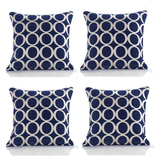 Alan Symonds Geometric O Chenille Cushion Set of 4 Navy unisex 45x45cm