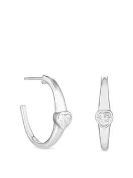 Simply Silver Sterling Silver 925 Cubic Zirconia Heart Inlay Hoop Earrings