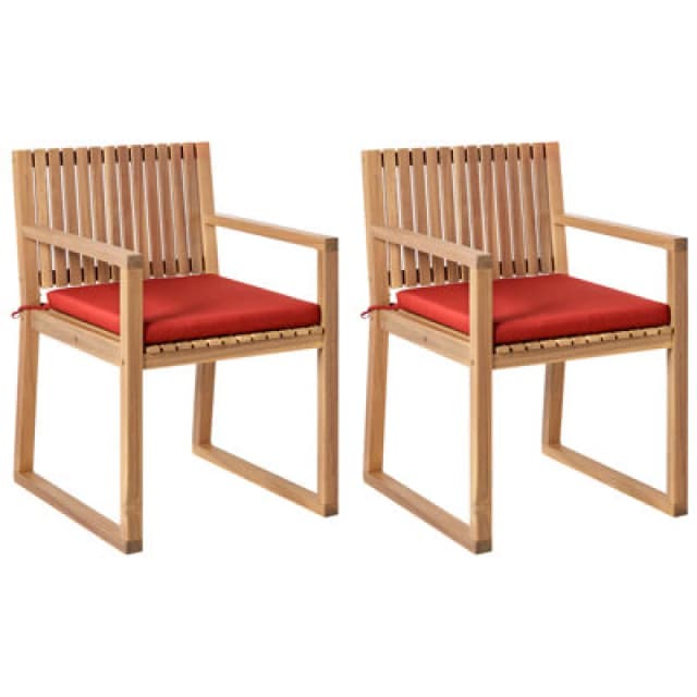 Beliani Set Of 2 Garden Chairs With Cushions Sassari Premium Certified Acacia Wood Red