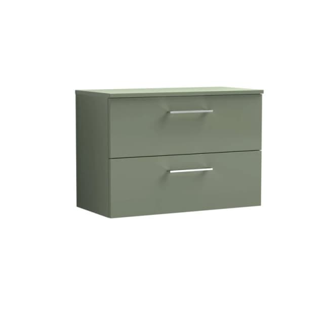 Balterley Level 800mm Wall Hung 2 Drawer Vanity Unit with Worktop - Satin Green Green Unisex