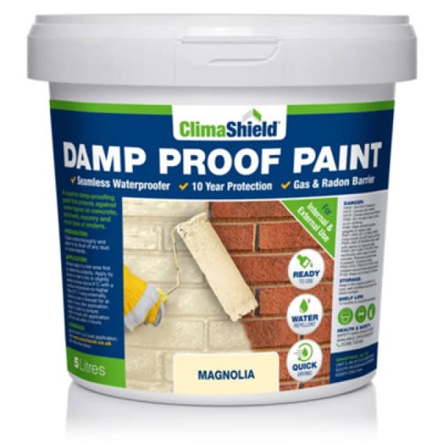 Climashield Damp Proof Paint - Waterproof Paint, (Magnolia), Liquid Dpm, Breathable Protection, Internal And External, 5L