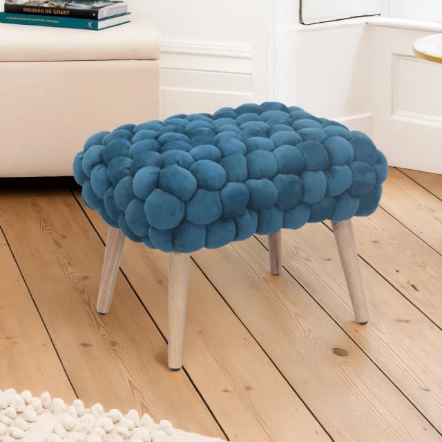 Artemis Home Cushla Bubbly Velvet Small Footstool in Teal Teal Unisex