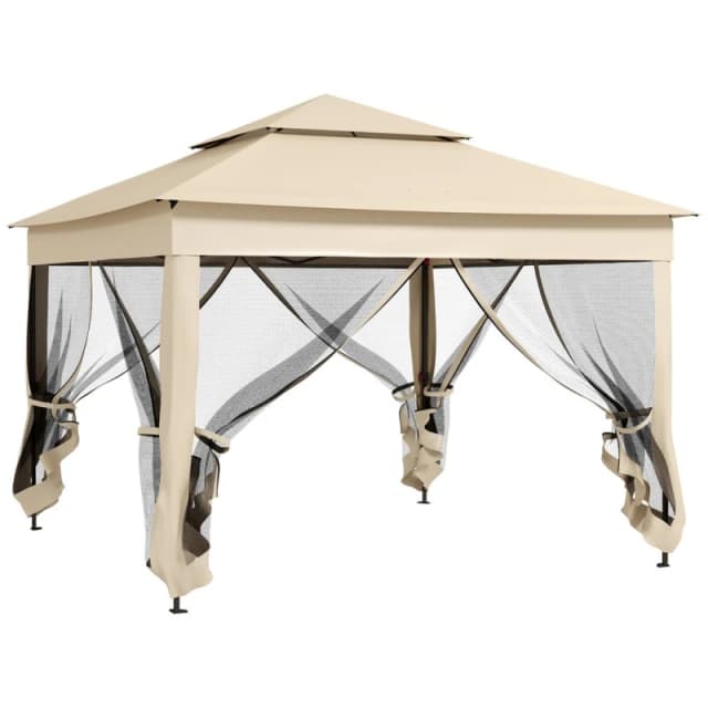 Outsunny Garden Folding Tent Heavy Duty Pop Up Gazebo for Party Cream 84C-166V01CW