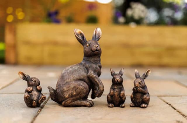 4Pc Rabbit Garden Ornament Set Hare Statues