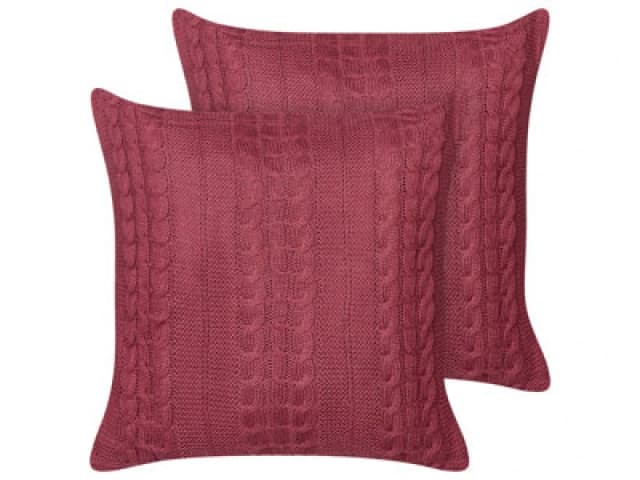 Beliani Set Of 2 Decorative Cushions Cadetia Cotton 45 X 45cm Burgundy Solid