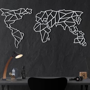 World Map XL - White White Decorative Metal Wall Accessory