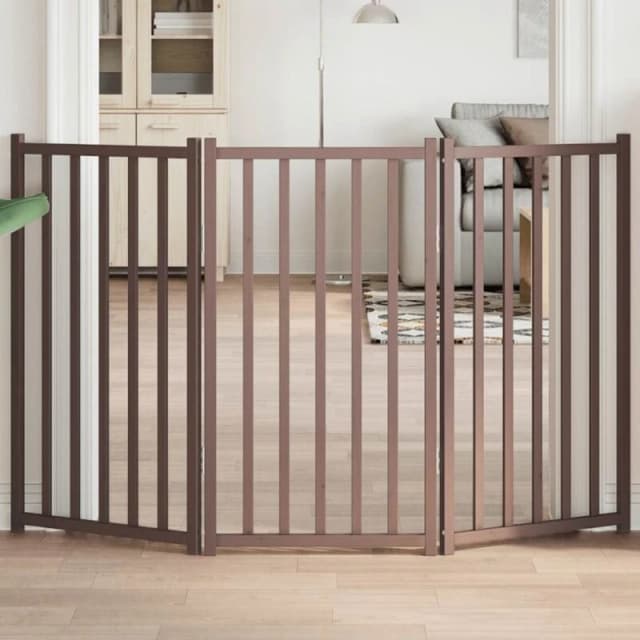 vidaXL Dog Gate Foldable 3 Panels Brown Oak 150cm Solid Wood Fir, Brown 352294