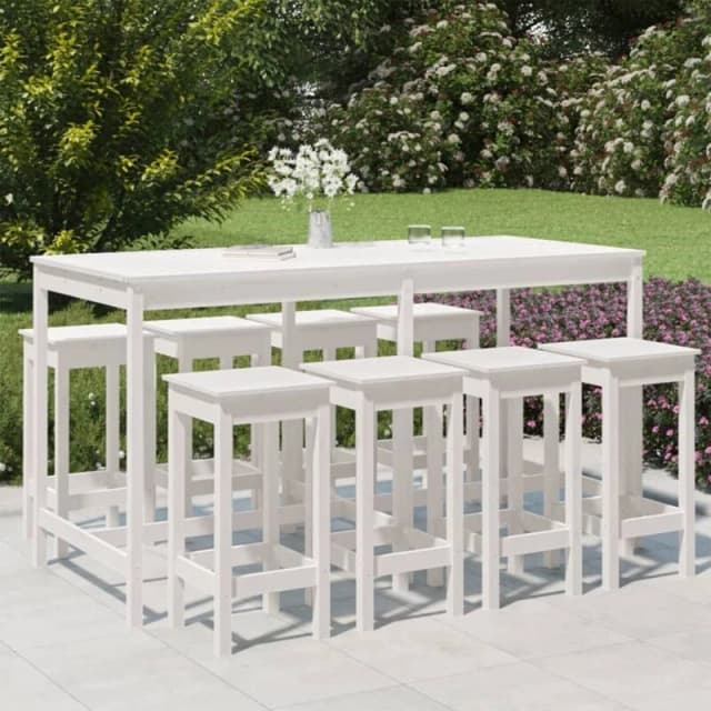 VIDAXL 9 Piece Garden Bar Set White Solid Wood Pine vidaXL 8720845717315