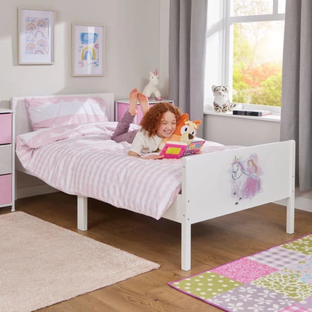 Liberty House Toys Girl's Kids White Single Bed - Princess & Unicorn White Female Single