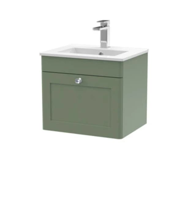nuie 500mm Wall Hung 1 Drawer Vanity & Basin 2 - Satin Green CLC891C