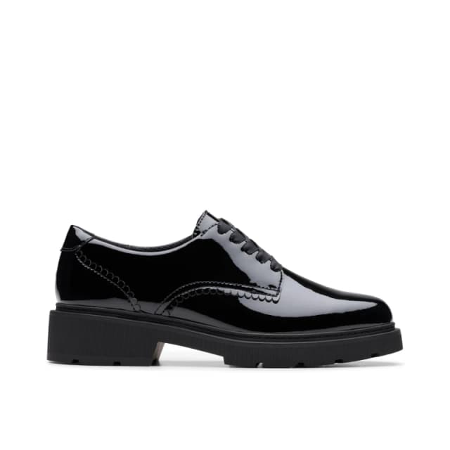 Clarks Eris Pure Youth Black Patent Derby Shoes, Lace Up, School Shoes Size: 3.5-Standard Fit Black Unisex 3.5-Standard Fit