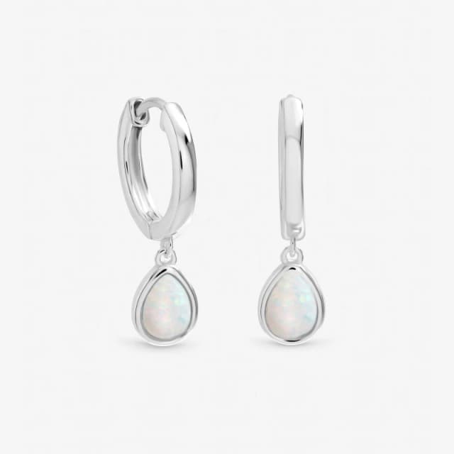 Inicio Sterling Silver Plated Opal Peardrop Charm Hoops Silver female One Size