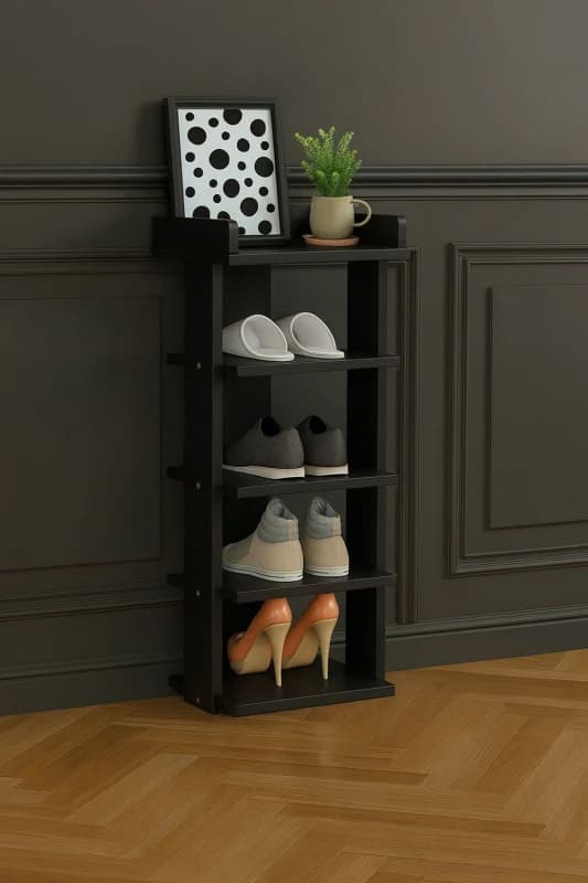 Neo 5 Tier Wooden Shoe Rack Storage in Black Unisex