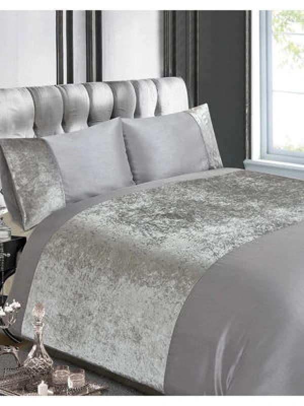 Rapport Home Velvet Plain Polyester Duvet Cover Set with Pillowcase Silver