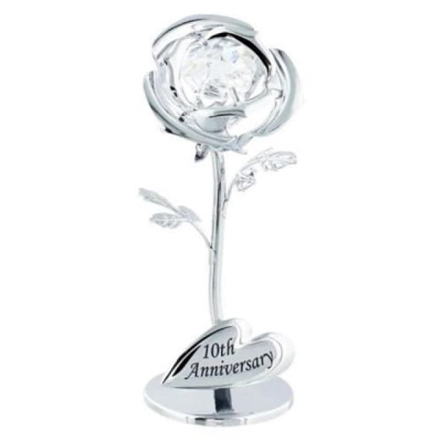 Happy Homewares Modern 10th Anniversary Silver Plated Flower With Clear Swarovski Crystal Bead