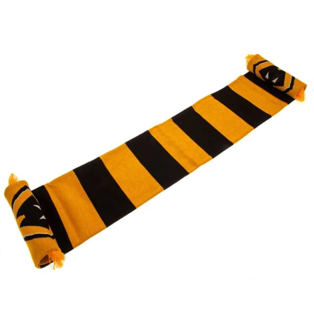 Wolverhampton Wanderers FC Mens Jacquard Knitted Scarf with Fringe Stripe Detail in Black Male One Size