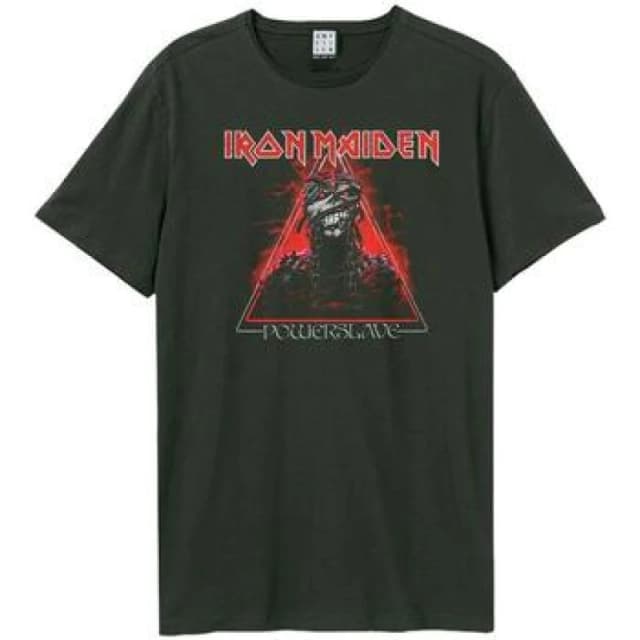Amplified Amplified Men Powerslave Iron Maiden T-Shirt in Charcoal Size: X-Small Charcoal XS Male 5063527284167