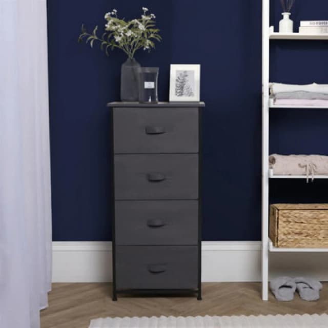 OHS OHS Fabric Cabinet Bedside 4 Drawers Storage Unit Home Organiser in Light Grey Light Grey One Size Unisex 5027434212248
