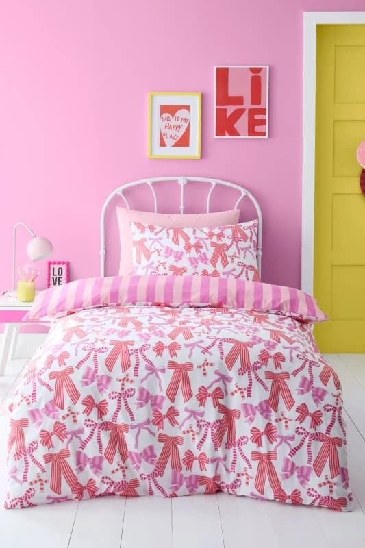 Bedlam Bow and Stripes Duvet Cover Bedding Set Pink