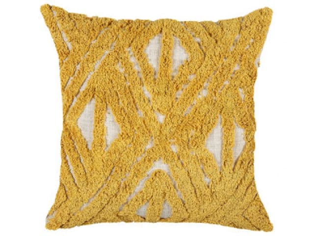 Beliani Throw Cushion Alcea Cotton 45 X 45cm Yellow Geometric Pattern