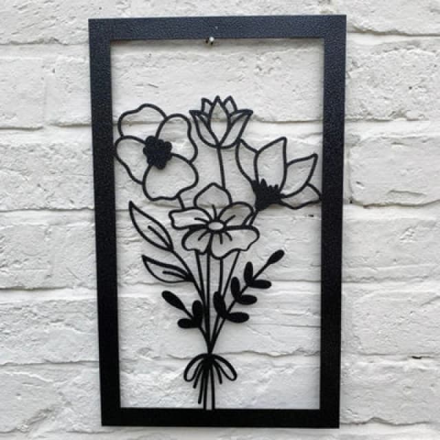 Poppy Forge Framed Bouquet Wall Art - Bare Metal/ready To Rust - W30 X H50 Cm