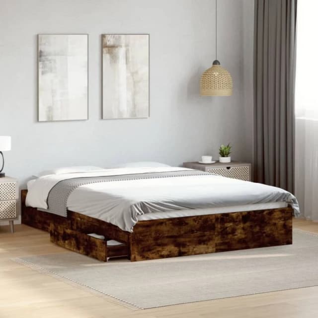 VIDAXL Bed Frame with Drawers without Mattress Smoked Oak 120x190cm Small Double Vidaxl 8721102623561