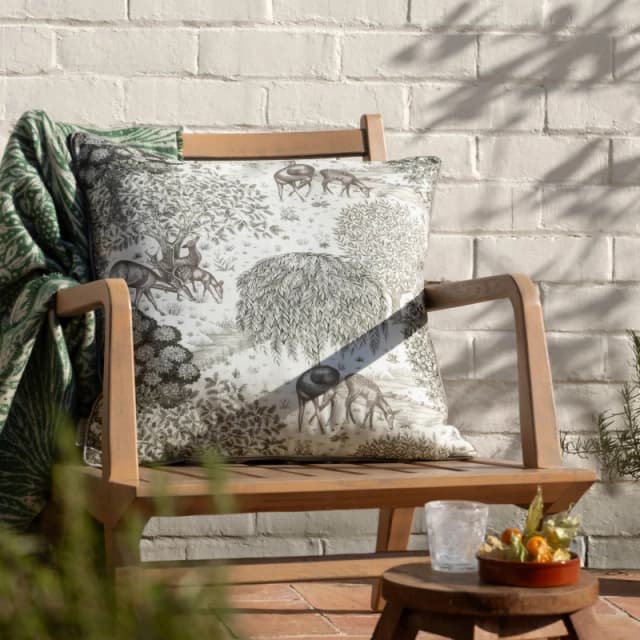 Morris & Co Morris & Co The Brook Printed Outdoor Cushion in Beige Size: 55cm x 55cm Beige 55cm x 55cm Unisex 5025532850720