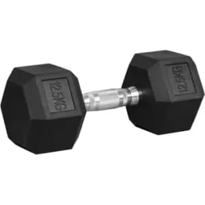 12.5KG Single Rubber Hex Dumbbell Portable Hand Weights Home Gym - Homcom